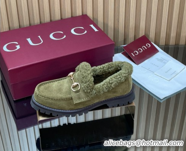 Low Price Gucci Wool and Suede Loafers with Horsebit Green 1218038 2026