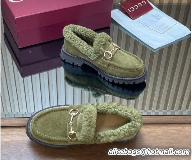 Low Price Gucci Wool and Suede Loafers with Horsebit Green 1218038 2026