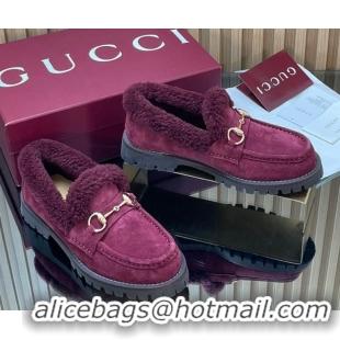Shop Cheap Gucci Wool and Suede Loafers with Horsebit Burgundy 1218039 2026