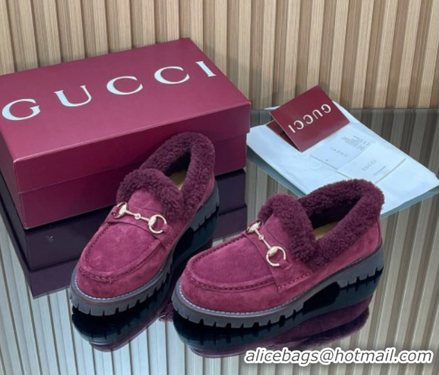 Shop Cheap Gucci Wool and Suede Loafers with Horsebit Burgundy 1218039 2026