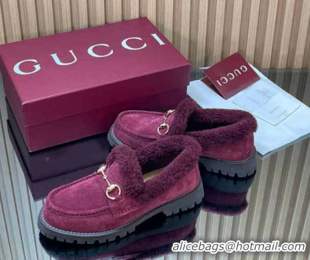 Shop Cheap Gucci Wool and Suede Loafers with Horsebit Burgundy 1218039 2026