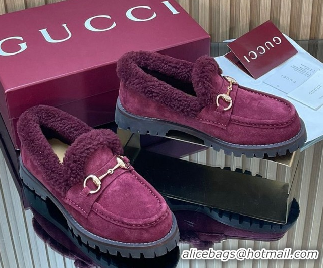 Shop Cheap Gucci Wool and Suede Loafers with Horsebit Burgundy 1218039 2026