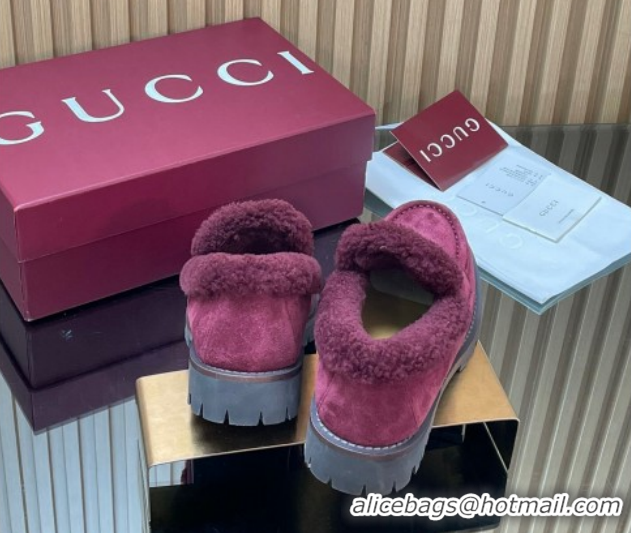 Shop Cheap Gucci Wool and Suede Loafers with Horsebit Burgundy 1218039 2026