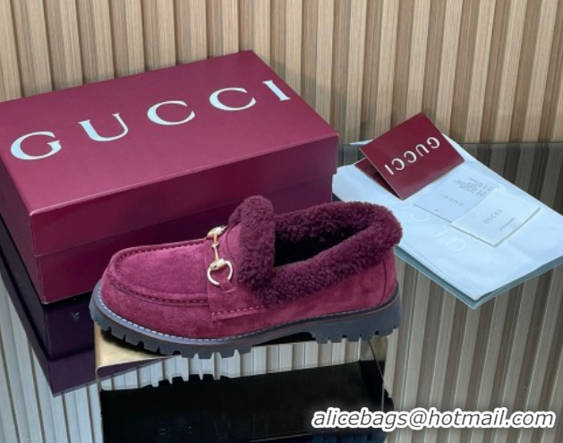 Shop Cheap Gucci Wool and Suede Loafers with Horsebit Burgundy 1218039 2026