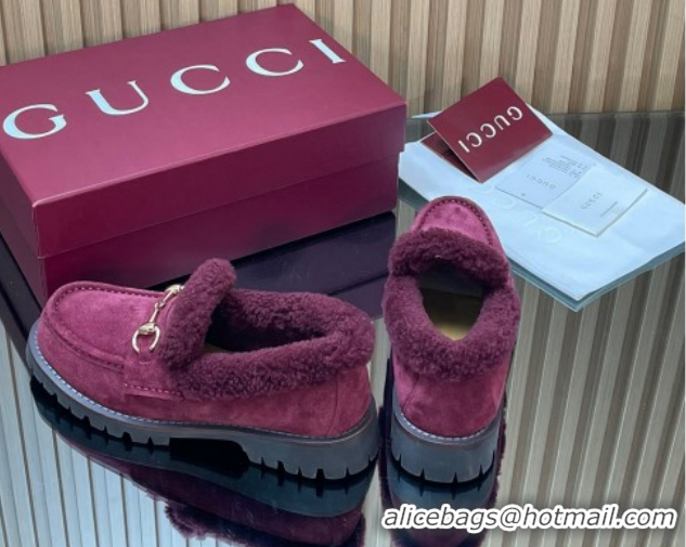 Shop Cheap Gucci Wool and Suede Loafers with Horsebit Burgundy 1218039 2026