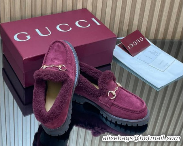 Shop Cheap Gucci Wool and Suede Loafers with Horsebit Burgundy 1218039 2026