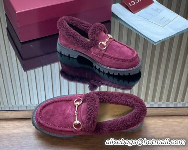 Shop Cheap Gucci Wool and Suede Loafers with Horsebit Burgundy 1218039 2026