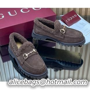 Luxury Gucci Wool and Suede Loafers with Horsebit Chocolate Brown 1218040 2026