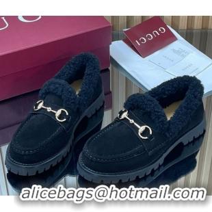 Best Price Gucci Wool and Suede Loafers with Horsebit Black 1218042 2026