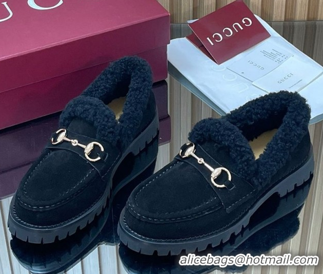 Best Price Gucci Wool and Suede Loafers with Horsebit Black 1218042 2026