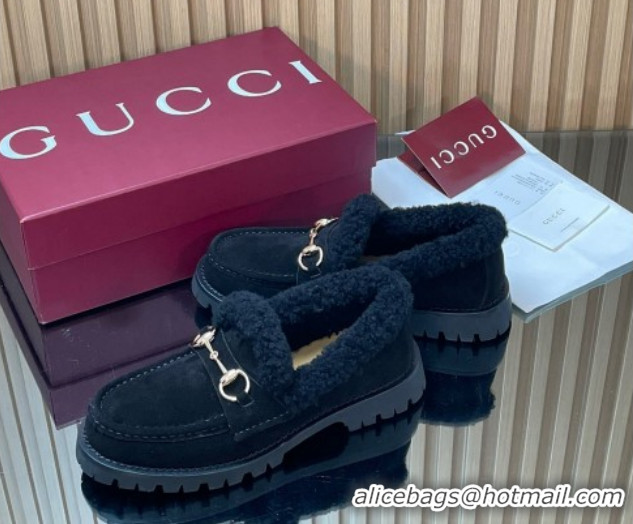 Best Price Gucci Wool and Suede Loafers with Horsebit Black 1218042 2026