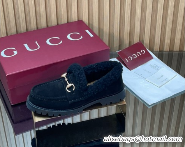 Best Price Gucci Wool and Suede Loafers with Horsebit Black 1218042 2026