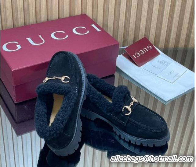 Best Price Gucci Wool and Suede Loafers with Horsebit Black 1218042 2026