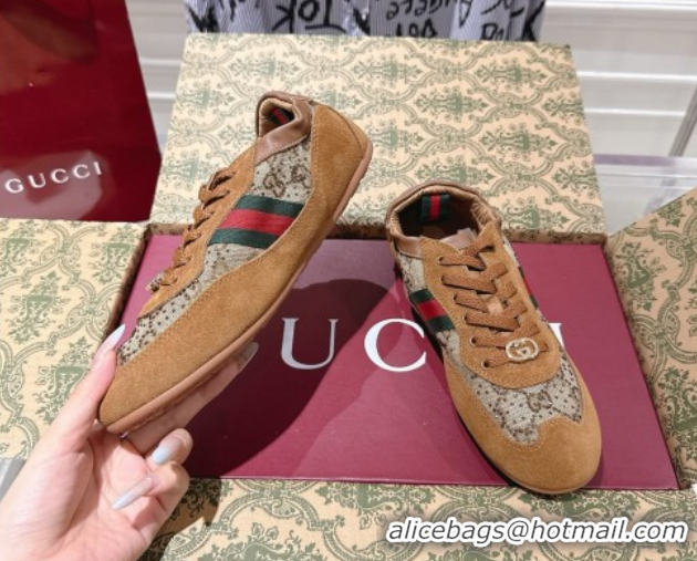 Good Looking Gucci Shift Sneakers in Suede and GG Strass Brown/Beige 1218043 2026