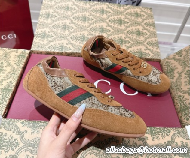 Good Looking Gucci Shift Sneakers in Suede and GG Strass Brown/Beige 1218043 2026