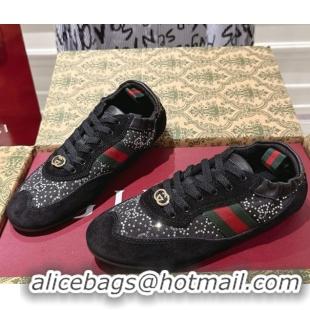 Shop Duplicate Gucci Shift Sneakers in Suede and GG Strass Black 1218045 2026