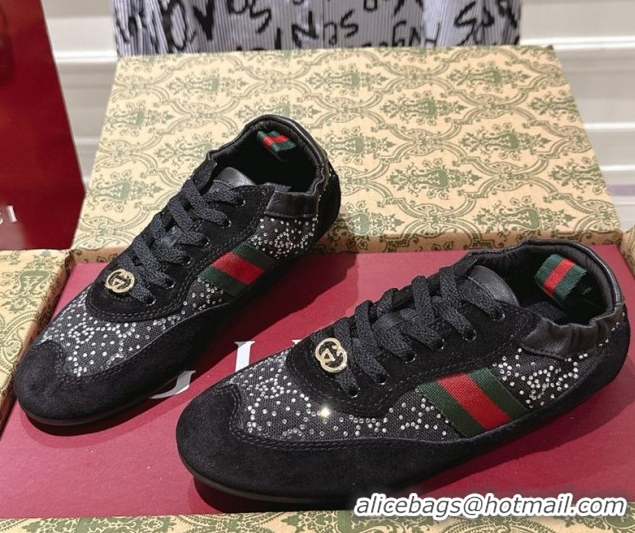 Shop Duplicate Gucci Shift Sneakers in Suede and GG Strass Black 1218045 2026