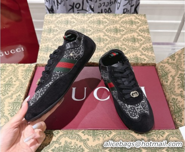 Shop Duplicate Gucci Shift Sneakers in Suede and GG Strass Black 1218045 2026
