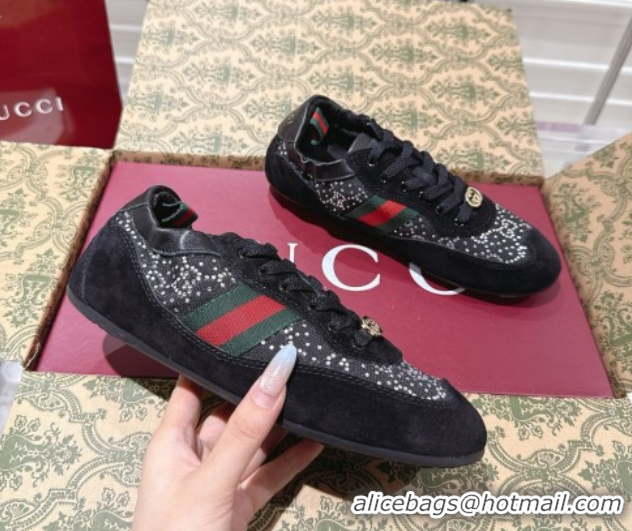 Shop Duplicate Gucci Shift Sneakers in Suede and GG Strass Black 1218045 2026