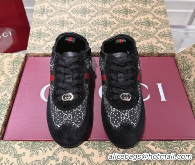 Shop Duplicate Gucci Shift Sneakers in Suede and GG Strass Black 1218045 2026