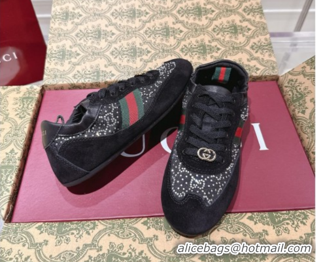 Shop Duplicate Gucci Shift Sneakers in Suede and GG Strass Black 1218045 2026