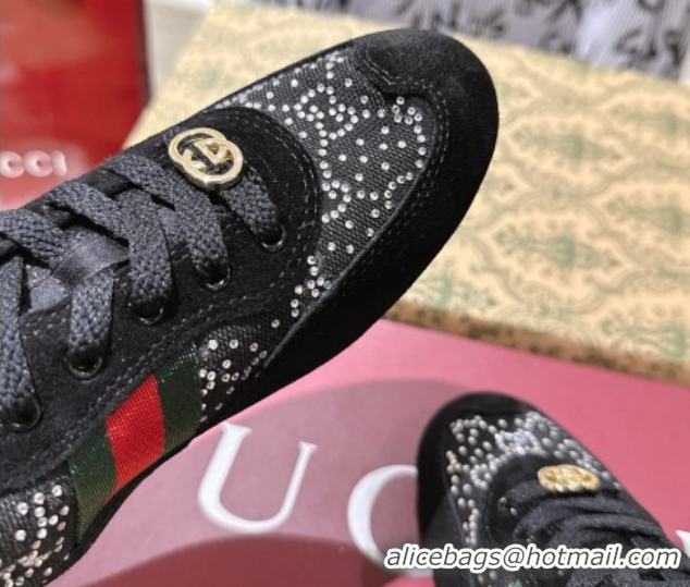 Shop Duplicate Gucci Shift Sneakers in Suede and GG Strass Black 1218045 2026