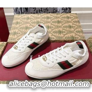 Luxurious Gucci Shift Sneakers in Suede and GG Canvas White 1218046 2026