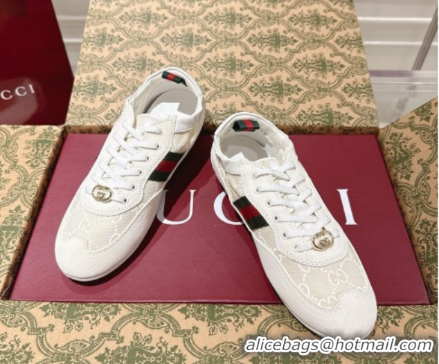 Luxurious Gucci Shift Sneakers in Suede and GG Canvas White 1218046 2026