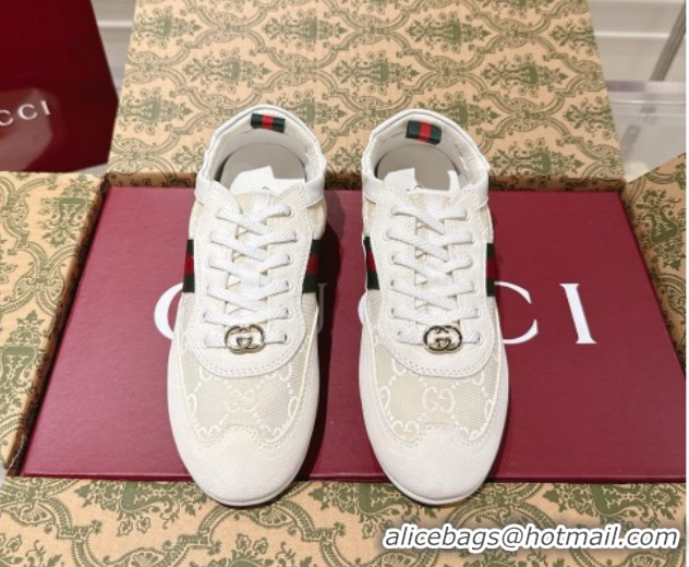 Luxurious Gucci Shift Sneakers in Suede and GG Canvas White 1218046 2026