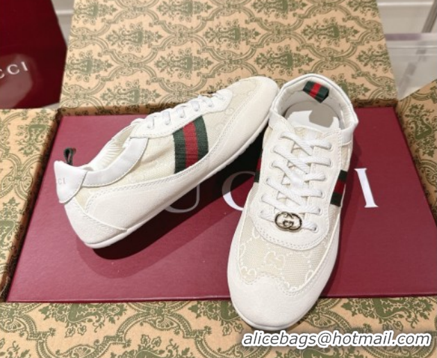 Luxurious Gucci Shift Sneakers in Suede and GG Canvas White 1218046 2026