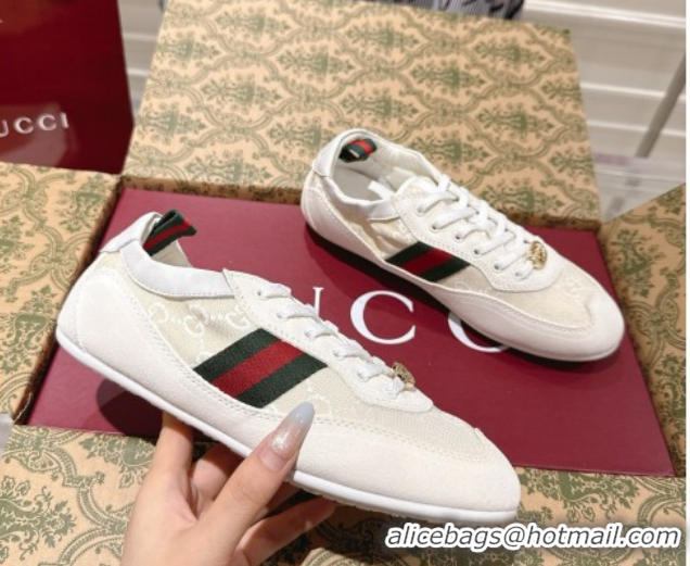 Luxurious Gucci Shift Sneakers in Suede and GG Canvas White 1218046 2026