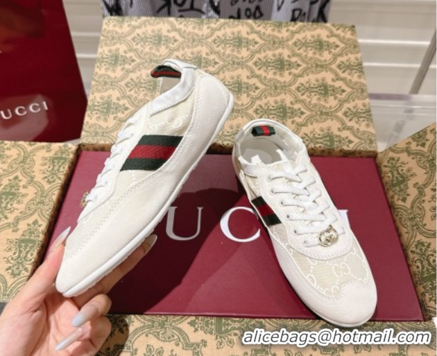 Luxurious Gucci Shift Sneakers in Suede and GG Canvas White 1218046 2026