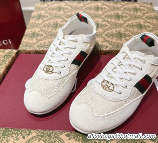 Luxurious Gucci Shift Sneakers in Suede and GG Canvas White 1218046 2026