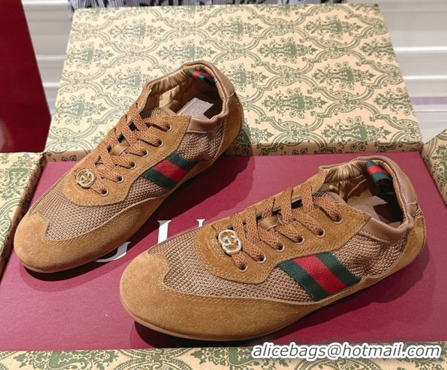 Good Product Gucci Shift Sneakers in Suede and Mesh Brown 1218047 2026