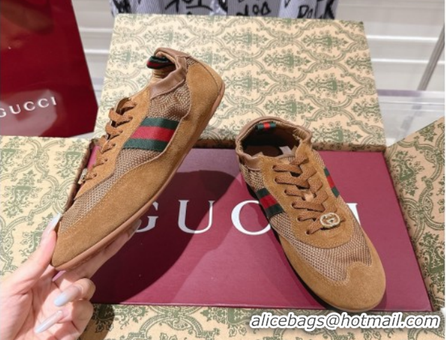 Good Product Gucci Shift Sneakers in Suede and Mesh Brown 1218047 2026