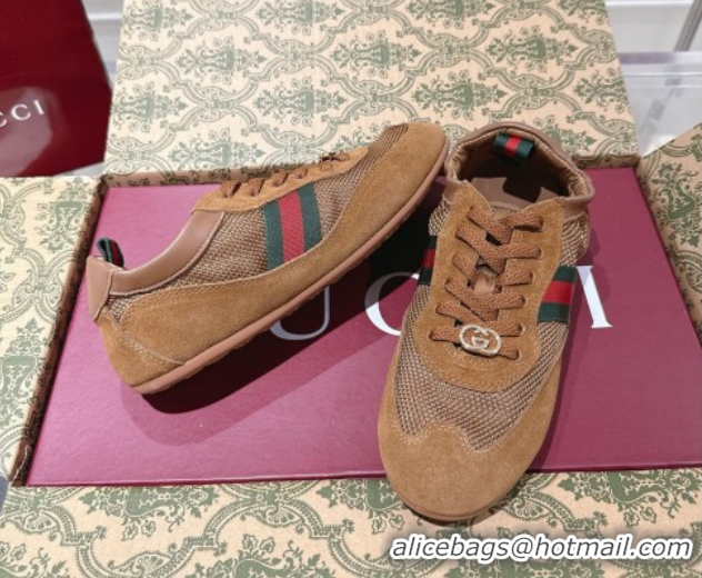 Good Product Gucci Shift Sneakers in Suede and Mesh Brown 1218047 2026