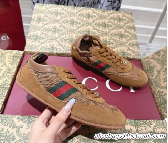 Good Product Gucci Shift Sneakers in Suede and Mesh Brown 1218047 2026