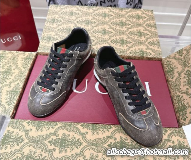 Unique Style Gucci Shift Sneakers in Washed-Effect Leather Black 1218049 2026