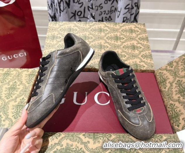 Unique Style Gucci Shift Sneakers in Washed-Effect Leather Black 1218049 2026