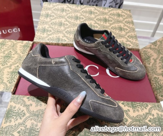 Unique Style Gucci Shift Sneakers in Washed-Effect Leather Black 1218049 2026