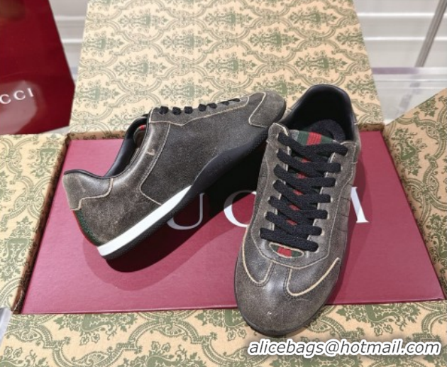 Unique Style Gucci Shift Sneakers in Washed-Effect Leather Black 1218049 2026