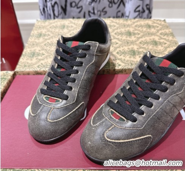 Unique Style Gucci Shift Sneakers in Washed-Effect Leather Black 1218049 2026