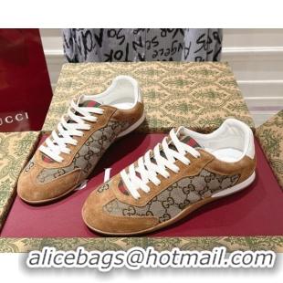 Top Grade Gucci Shift Sneakers in GG Canvas and Suede Beige/Brown 1218053 2026
