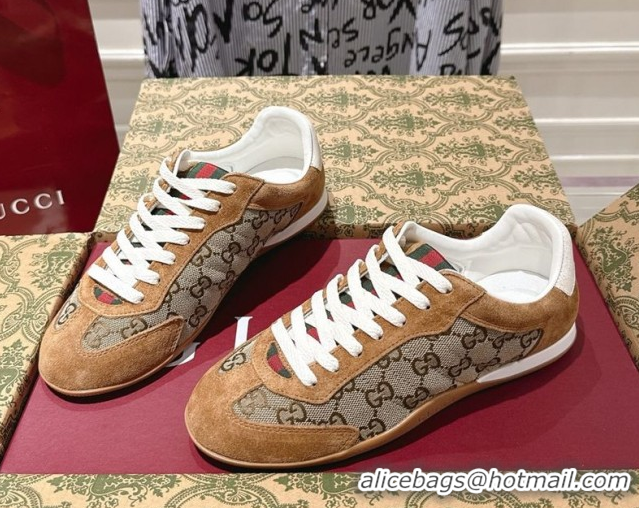 Top Grade Gucci Shift Sneakers in GG Canvas and Suede Beige/Brown 1218053 2026