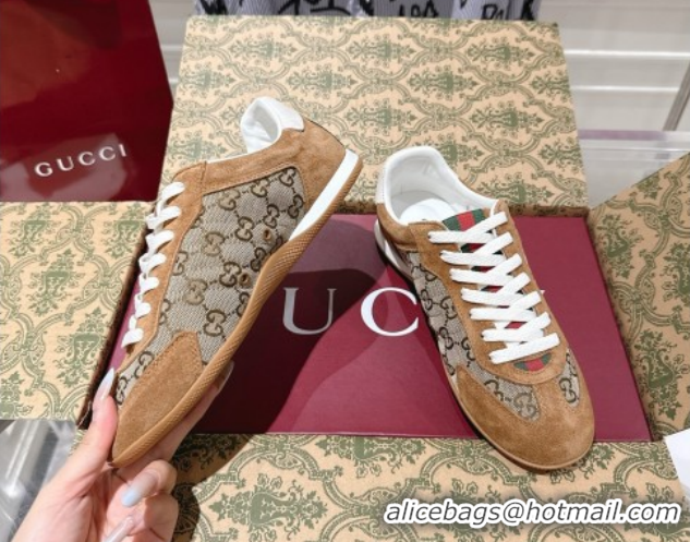 Top Grade Gucci Shift Sneakers in GG Canvas and Suede Beige/Brown 1218053 2026