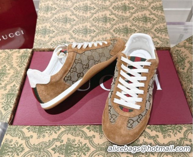 Top Grade Gucci Shift Sneakers in GG Canvas and Suede Beige/Brown 1218053 2026