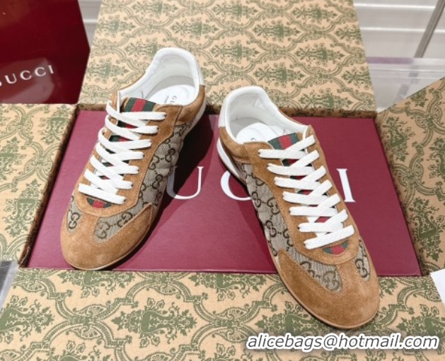 Top Grade Gucci Shift Sneakers in GG Canvas and Suede Beige/Brown 1218053 2026