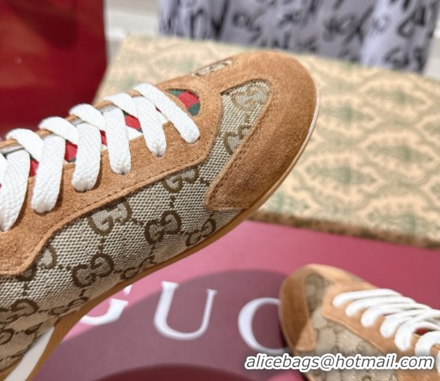 Top Grade Gucci Shift Sneakers in GG Canvas and Suede Beige/Brown 1218053 2026