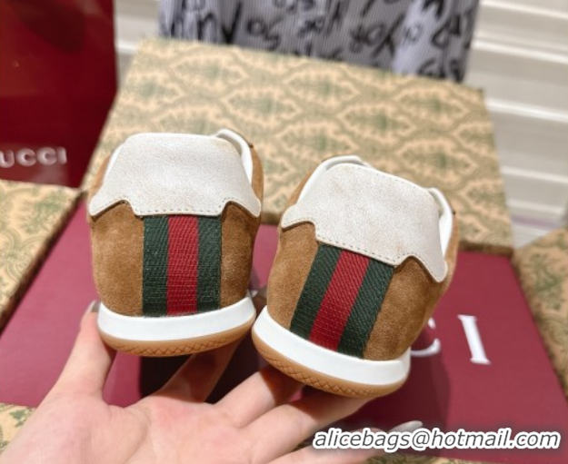 Top Grade Gucci Shift Sneakers in GG Canvas and Suede Beige/Brown 1218053 2026
