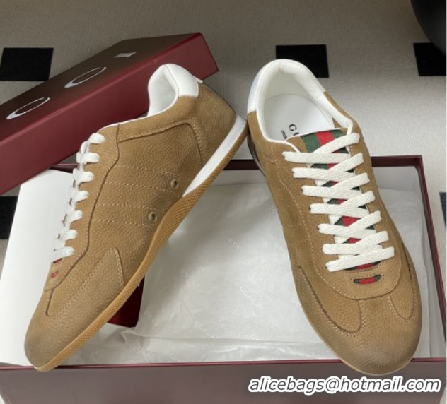 Good Quality Gucci Shift Sneakers in Grained Nubuck Leather Brown 1218054 2026